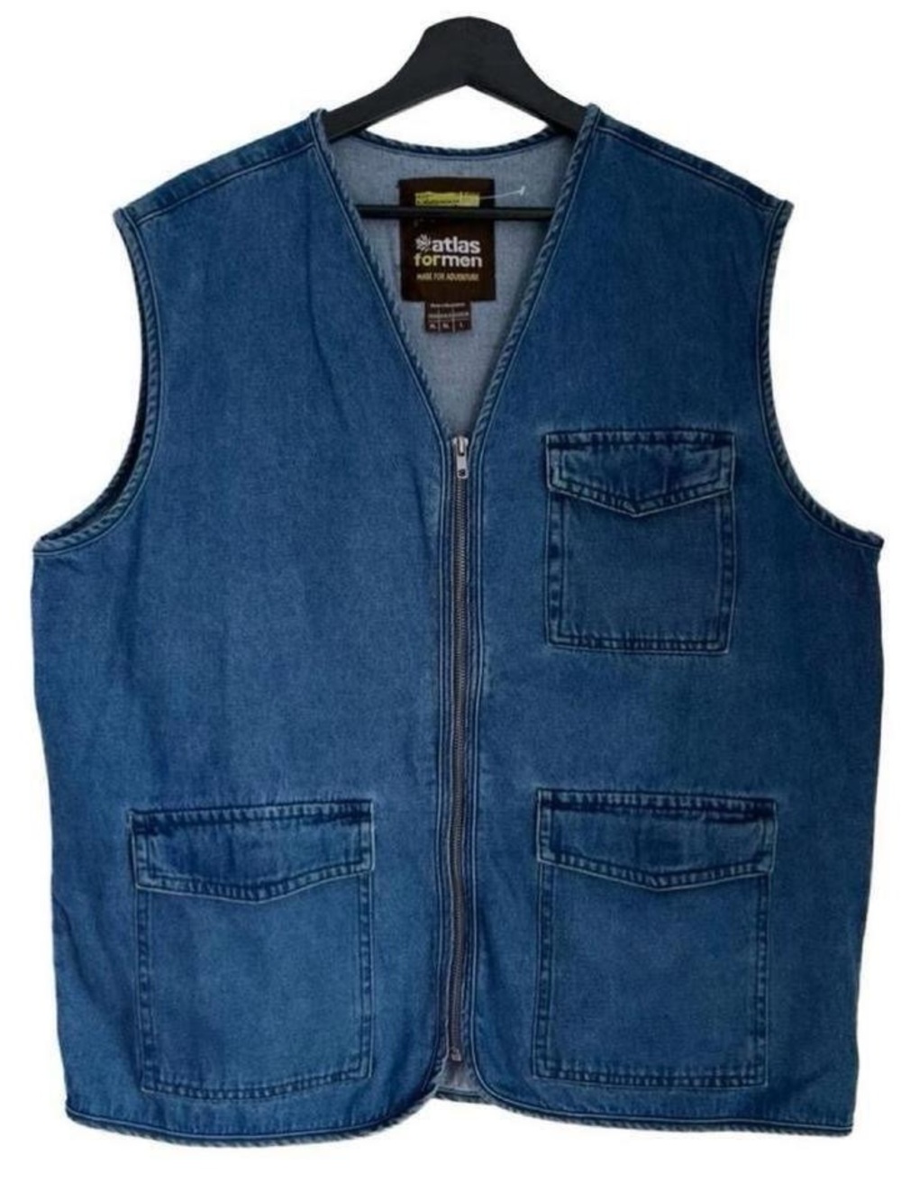 Vintage Blue Denim Zip Utility Vest Y2K 90s Unisex Back To School Jacket Fall